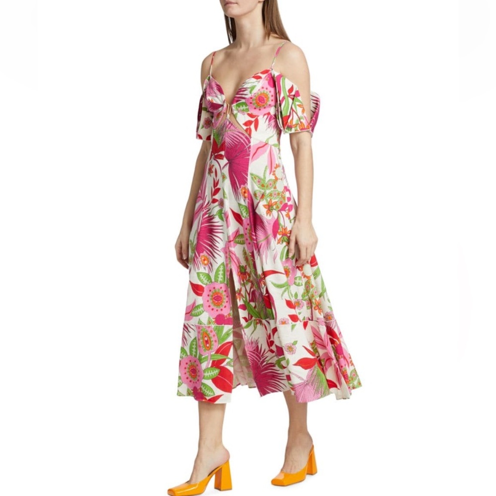 Cult Gaia Dina Linen Blend Floral Midi Dress